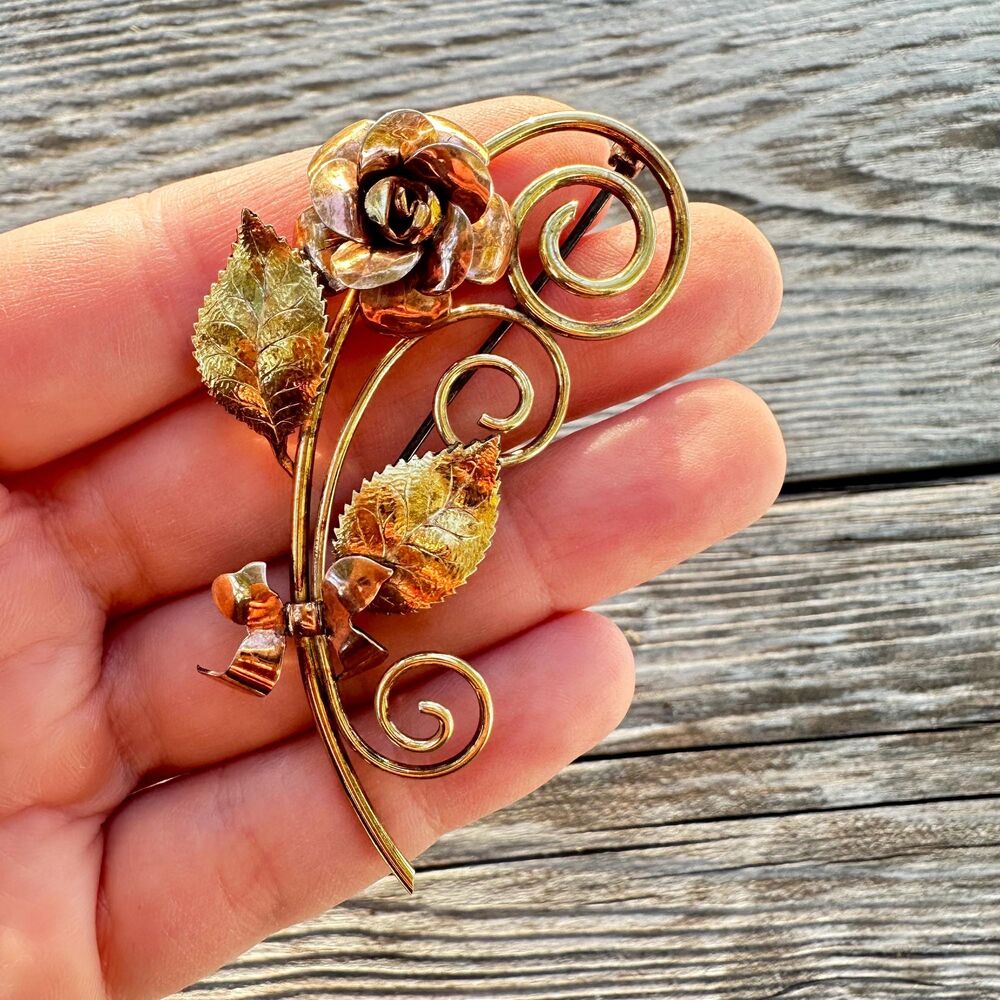 Vintage Krementz Gold Filled Rose Brooch, Large Flower Pin